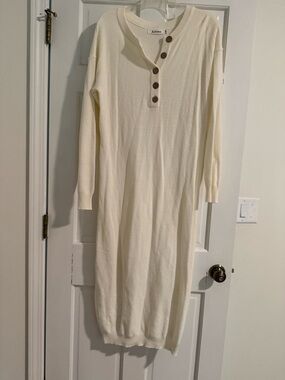 Anrabess Cream Long Sleeve Button-Front Knit Dress Sz Small